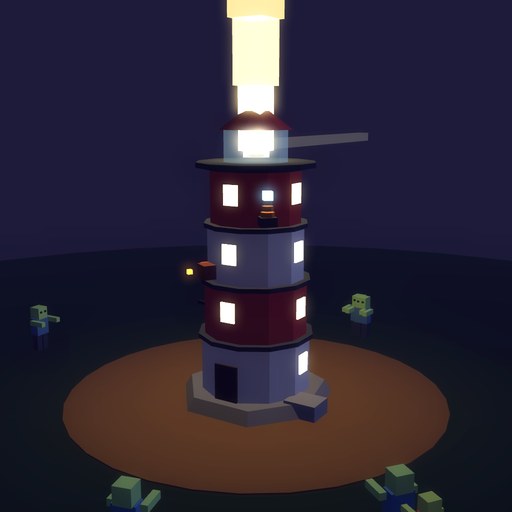 The Dawnwarden icon: a lighthouse shining over a dark field
